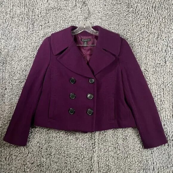 INC Pea Coat Women’s Large Purple Heavy Doubleknit Cotton International Concepts - Picture 1 of 7